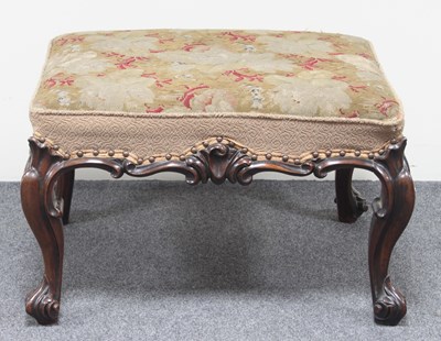Lot 301 - A Victorian carved walnut framed stool with...