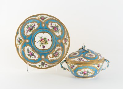 Lot 359 - A Sevres (later decorated) ecuelle, cover and...
