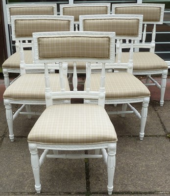 Lot 678 - Six Swedish Gustavian carved and painted...