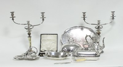Lot 197 - A pair of Sheffield plated two-branch...
