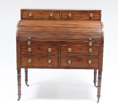 Lot 715 - A Regency mahogany cylinder bureau with...