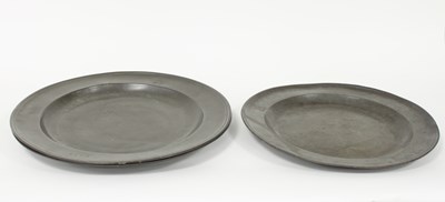 Lot 369 - A pair of 18th Century pewter chargers with...