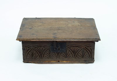 Lot 953 - A 17th Century oak bible box, the front with...