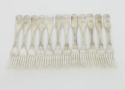 Lot 551 - A set of twelve Irish silver table forks, John...