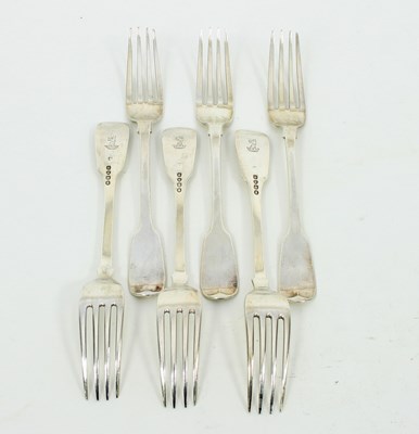 Lot 604 - A set of six silver George IV fiddle pattern...