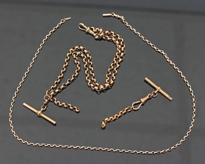 Lot 686 - A 9ct gold double Albert watch chain,...