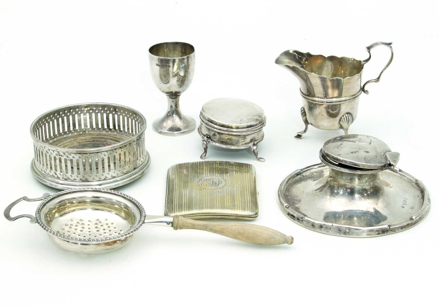 Lot 14 - A silver capstan inkwell, Birmingham 1910, a...