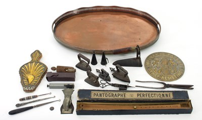 Lot 394 - An oval copper tray with pierced gallery, a...