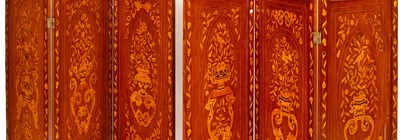 Lot 369 - A pair of early 19th Century Dutch marquetry three-panel two-fold screens