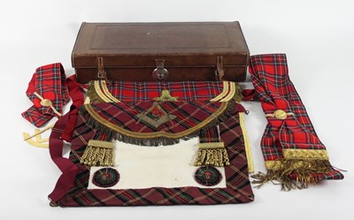 Lot 1101 - A leather case containing Masonic apron and...