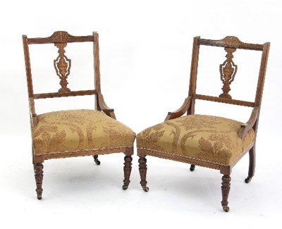 Lot 607 - A pair of Edwardian single chairs with vase...