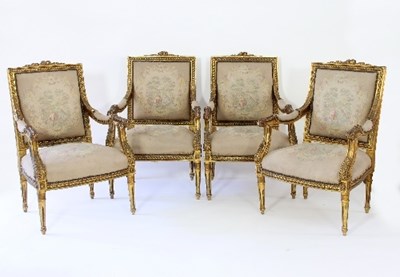 Lot 39 - A set of four Louis XVI style gilt framed...