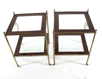 Lot 35 - A pair of two-tier etageres of glass panelled...