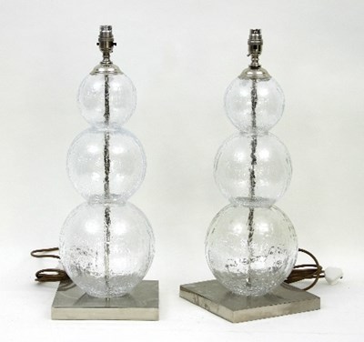 Lot 41 - A pair of crackle glass table lamps each of...