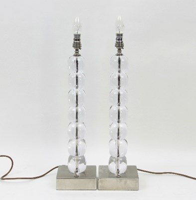 Lot 42 - A pair of glass ball table lamps, 50cm high...