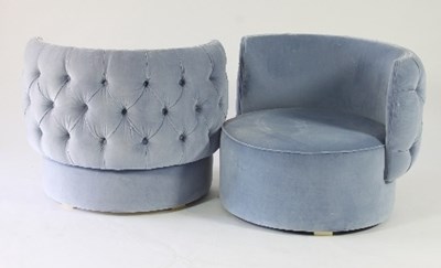 Lot 52 - A pair of pale blue velvet circular tub chairs,...