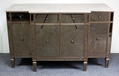 Lot 66 - A breakfront mirrored sideboard with marble...