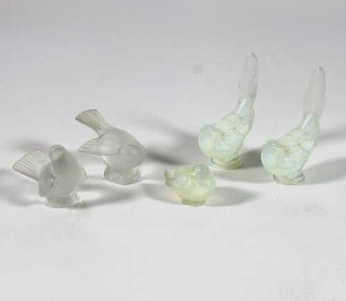 Lot 97 - Lalique: a pair of frosted glass birds, on...