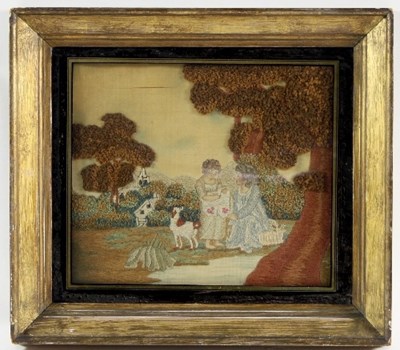 Lot 1015 - A Georgian needlework picture of a mother,...
