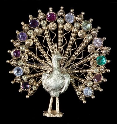 Lot 220 - A multi-gem set peacock brooch, the cannetile...
