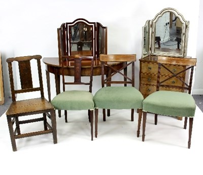 Lot 677 - A mahogany D-shaped table, 120cm wide, sundry...
