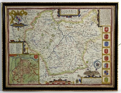 Lot 719 - John Speed/Leicester/hand coloured map, 39cm x...