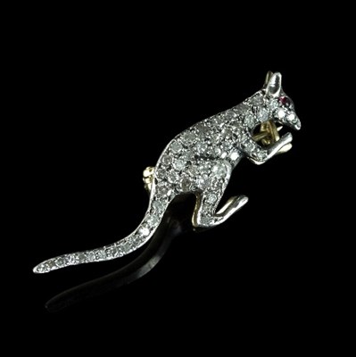 Lot 241 - A diamond kangaroo brooch, with ruby eye, 4cm...
