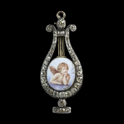 Lot 285 - A late 18th Century diamond set lyre brooch...