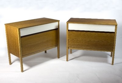 Lot 409 - G-Plan, a pair of teak and painted bedside...