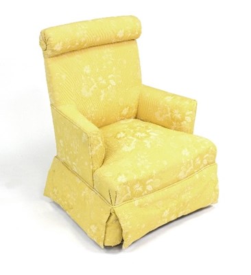 Lot 1072 - An upholstered armchair with scroll back, on...