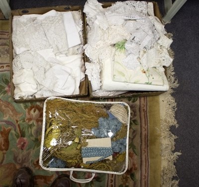 Lot 1218 - A quantity of lace table cloths, table runners,...