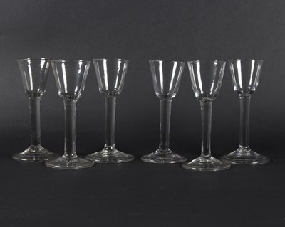Lot 35 - Six English plain stem wine glasses, circa...