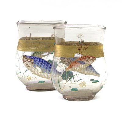 Lot 58 - A pair of Continental enamelled glass vases,...