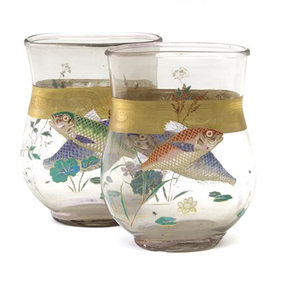 Lot 58 - A pair of Continental enamelled glass vases,...