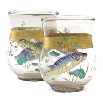 Lot 58 - A pair of Continental enamelled glass vases,...