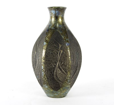 Lot 311 - A Japanese patinated bronze vase of hexagonal...