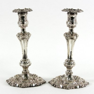 Lot 88 - A pair of silver plated candlesticks with...