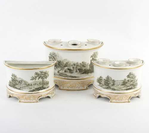 Lot 219 - A garniture of three Pinxton porcelain...