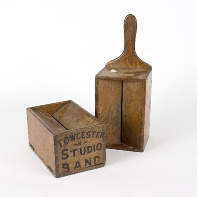 Lot 376 - Two oak collection boxes, made by Fred Crow...