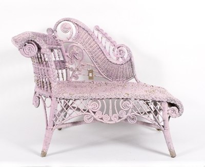 Lot 13 - A painted wicker chaise longue, painted in...