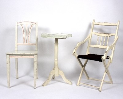 Lot 16 - A painted folding armchair, a single painted...