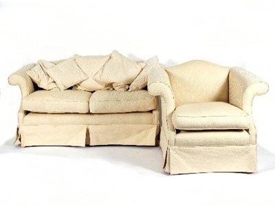 Lot 59 - A two-seater sofa with ivory trellis pattern...