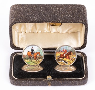 Lot 182 - A pair of silver and enamel menu holders