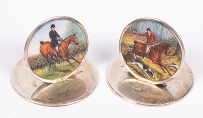 Lot 182 - A pair of silver and enamel menu holders