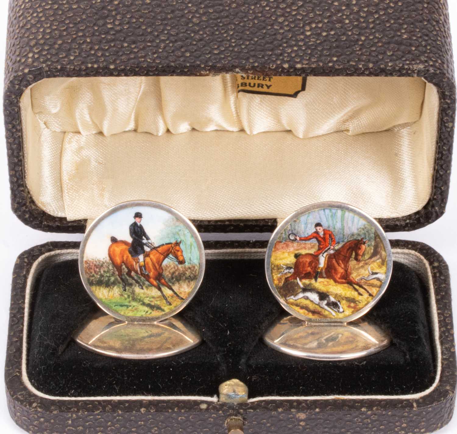 Lot 182 - A pair of silver and enamel menu holders