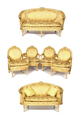 Lot 726 - A suite of Louis XVI style giltwood furniture,...