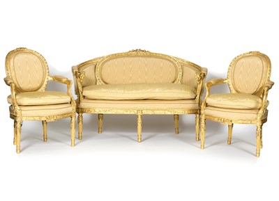 Lot 816 - A Louis XVI style giltwood three-piece salon...