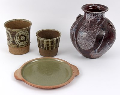 Lot 114 - Richard Wilson, a raku fired vase with lug...