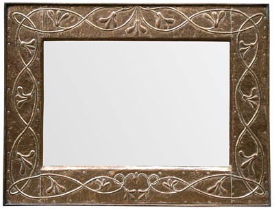 Lot 506 - An Arts & Crafts style copper framed mirror,...