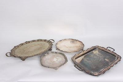 Lot 3 - A two-handled plated tray with shell and C...